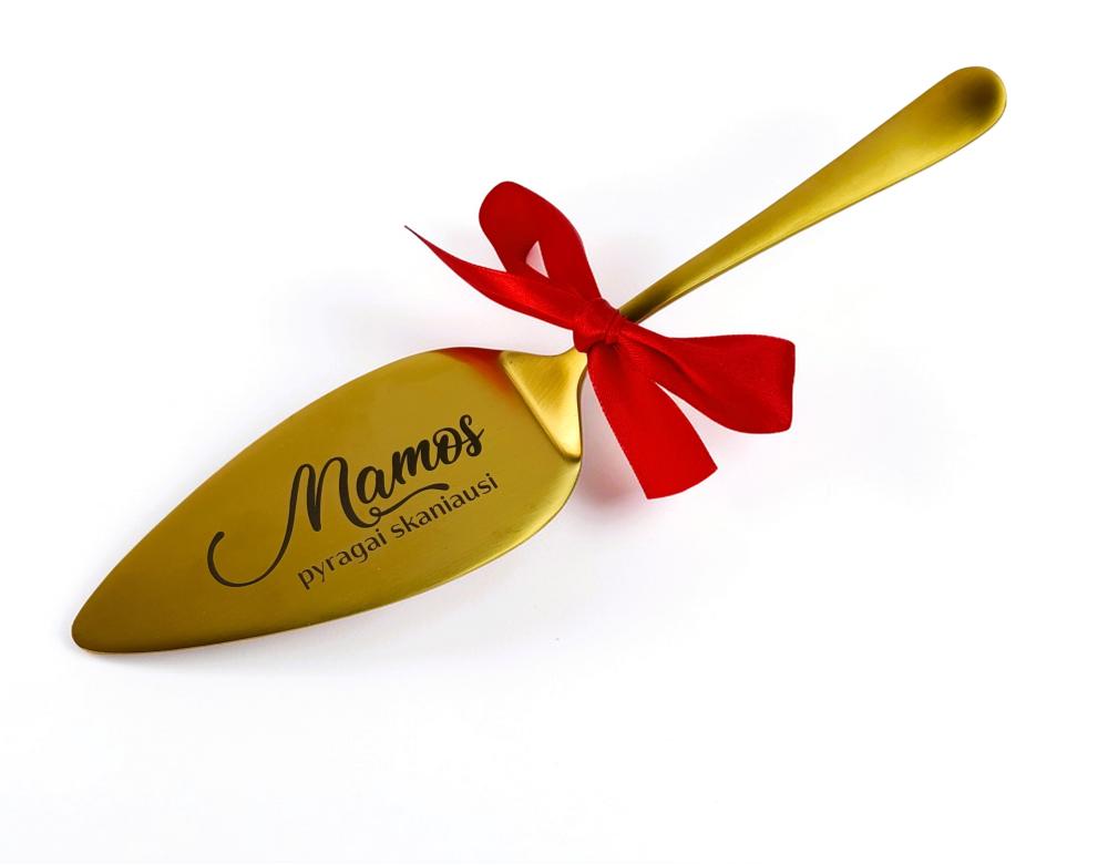 Aukso spalvos nerūdijančio plieno mentelė tortui „Mamos pyragai skaniausi“