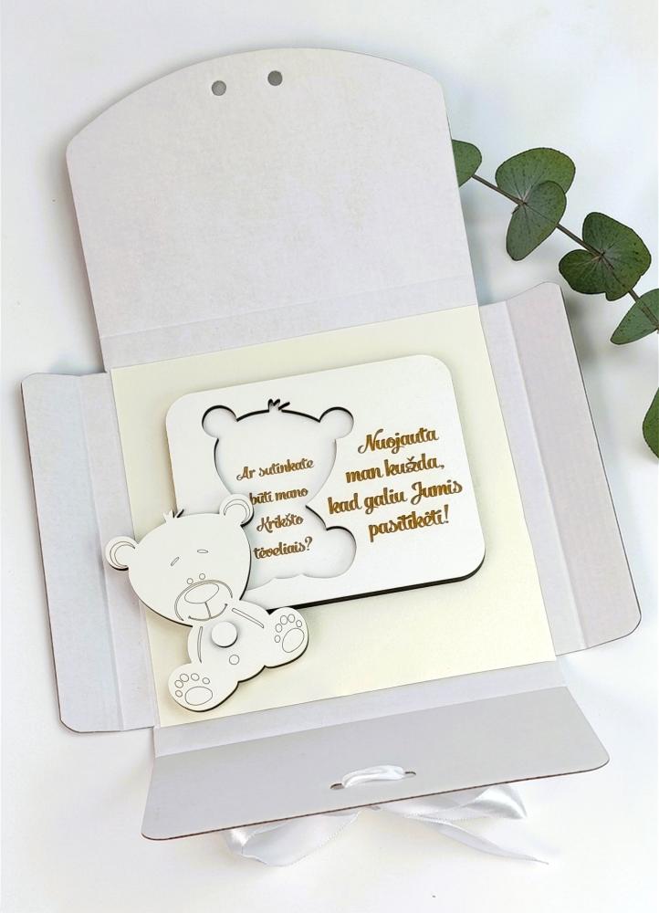 Kvietimas-meškiukas Krikšto tėveliams „Nuojauta man kužda...“