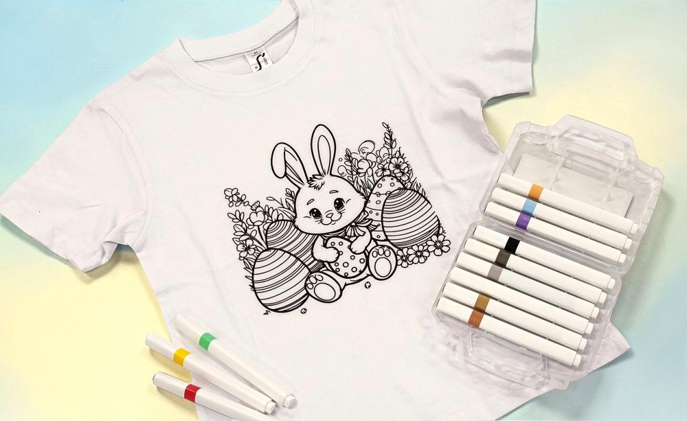 Vaikiški marškinėliai ir akriliniai markeriai „Nuspalvink Velykas“