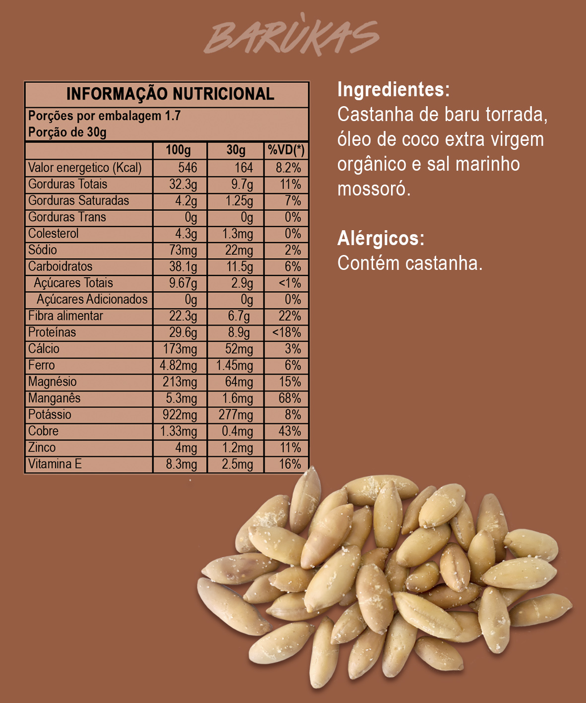 Castanha de Baru torrada sem pele  com sal 50g