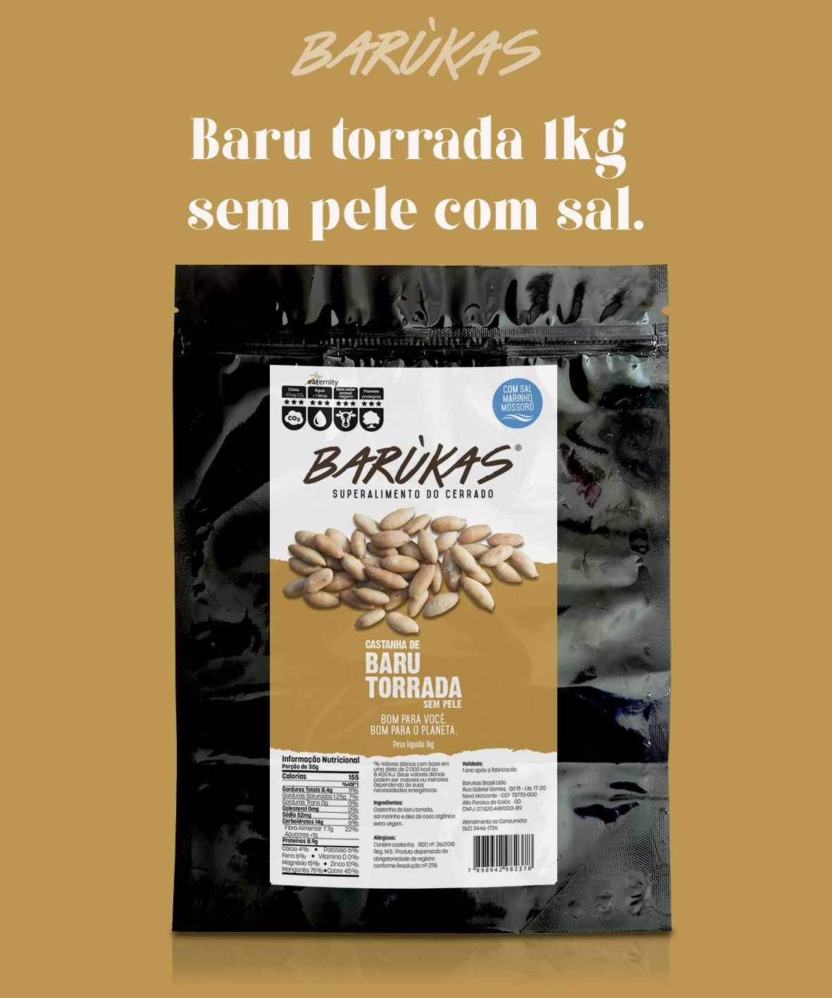 Castanha de Baru torrada sem pele com sal 1 kg