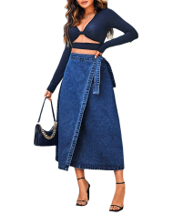Denim Wrap Midi Skirt