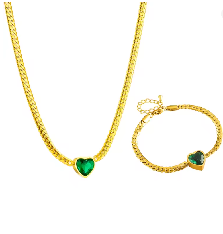 Conjunto colar e pulseira Luma pedras verdes