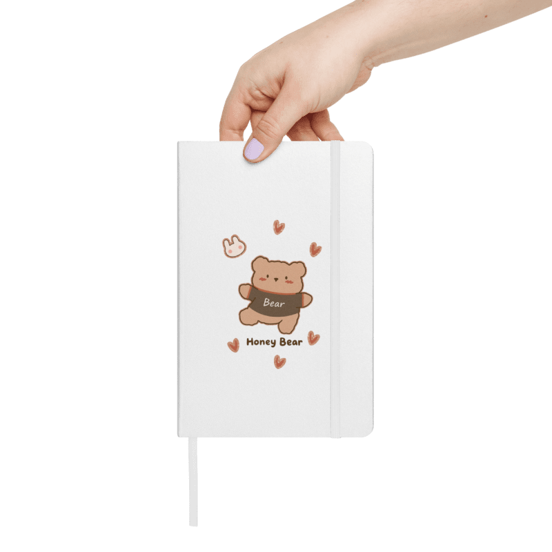 Honey Bear Hardcover Bound Notebook | Cute Kawaii Journal, 5.5″×8.5″ White Aesthetic Stationery