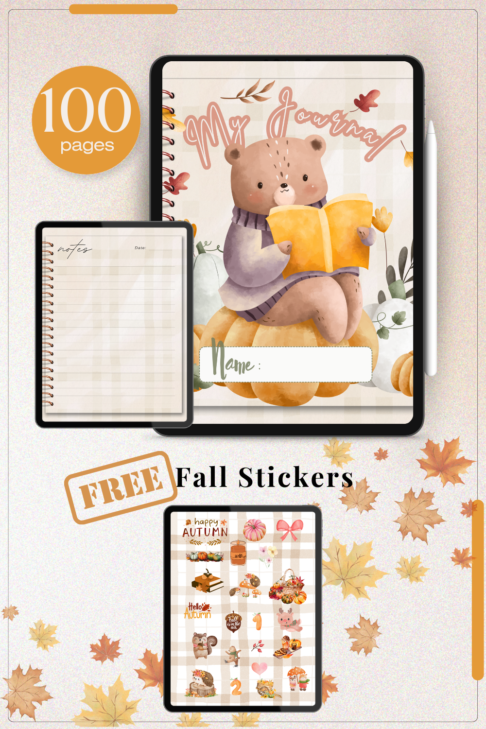 Fall Digital Journal for Goodnotes & iPad 🍂 | Cozy Autumn Aesthetic Notebook, Doodle Journal + FREE Fall Sticker Pack