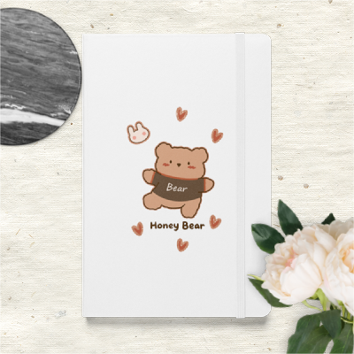 Honey Bear Hardcover Bound Notebook | Cute Kawaii Journal, 5.5″×8.5″ White Aesthetic Stationery