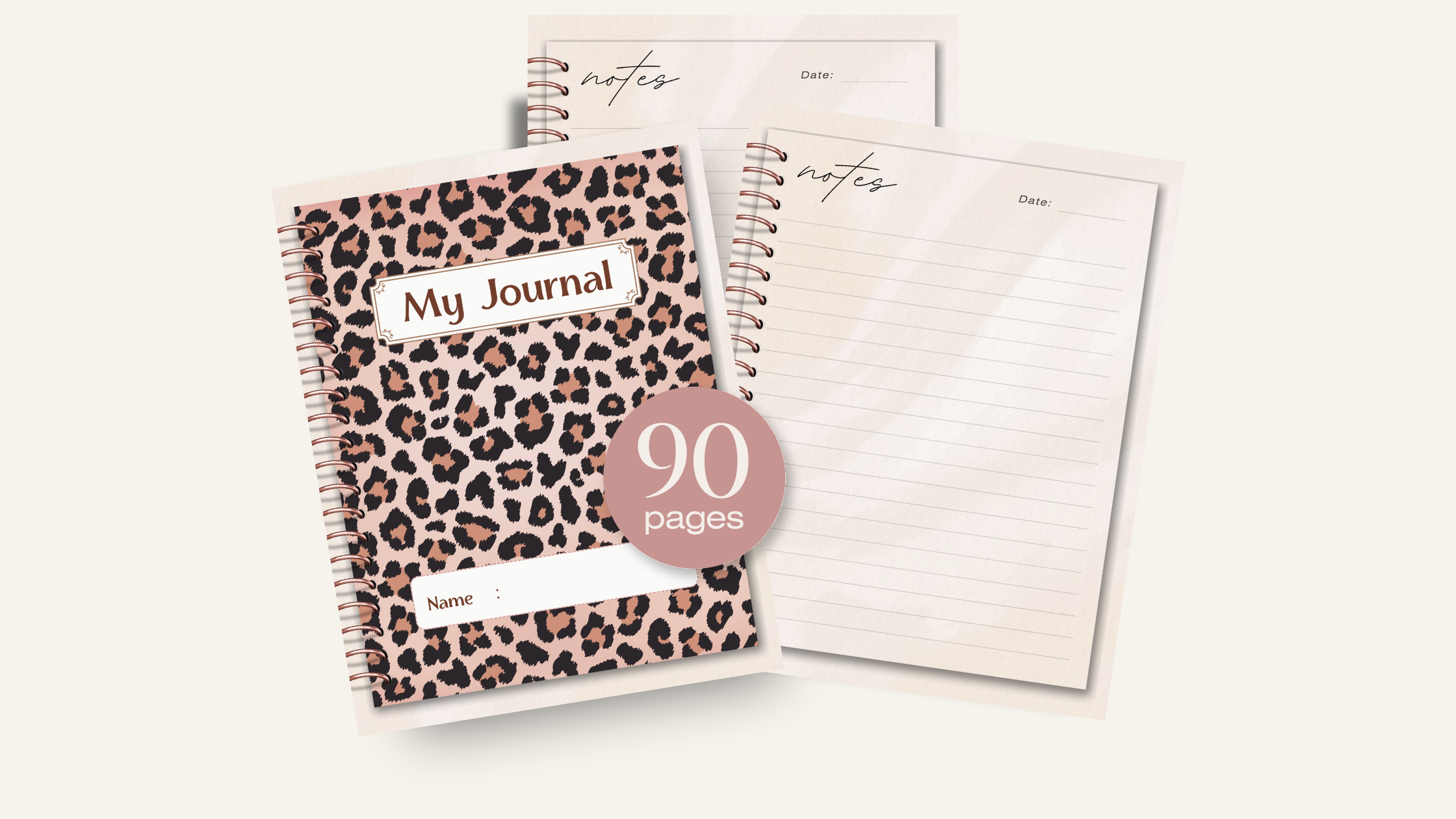 Leopard Print Journal – 90 Pages | Aesthetic Notebook, Digital Printable Diary, Cute Stationery for Notes & Writing