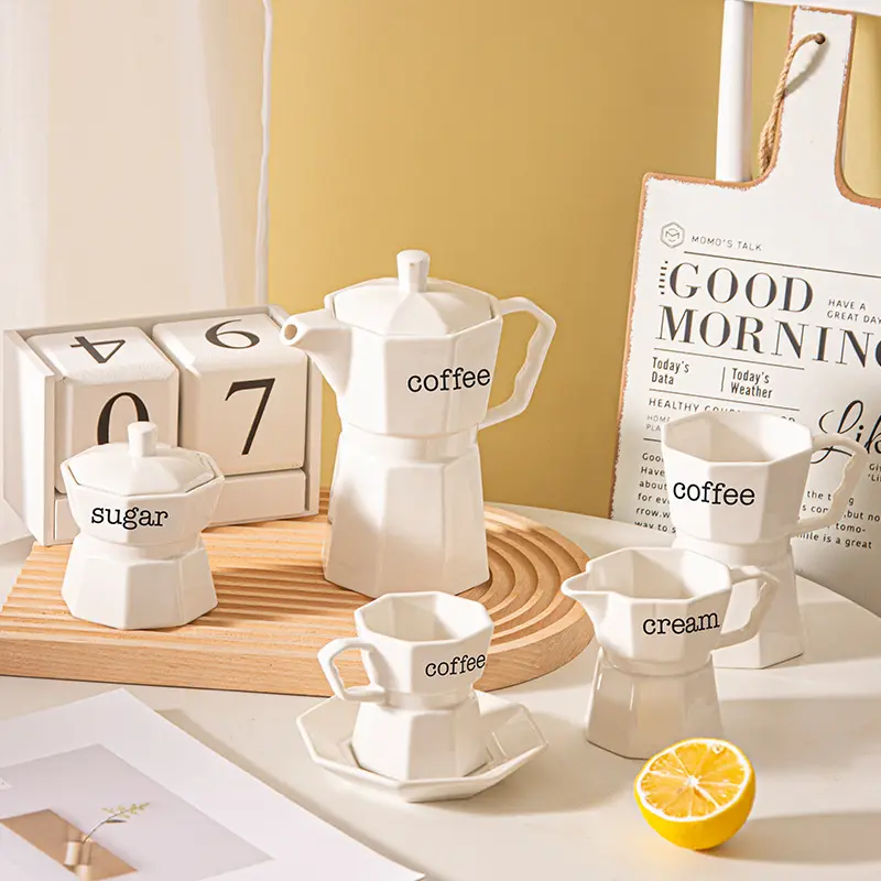 Minimalistisches Kaffeetassen- und Untertassen-Set mit Zuckerbehälter für Tee und Kaffee ||  Minmalistic Coffee & Tea Cup Set with Sugar Bowl, Porcelain Saucer Set