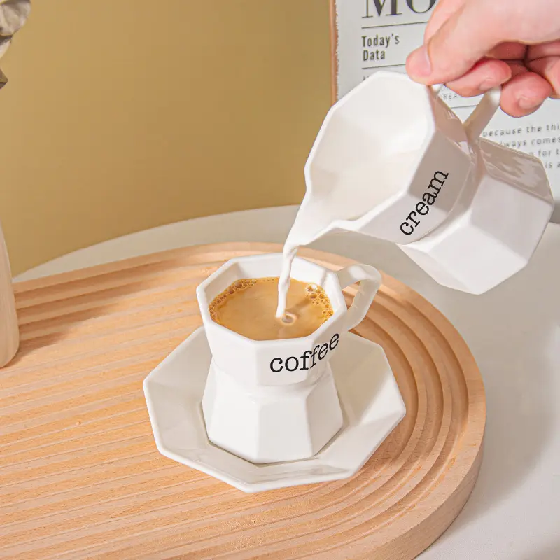 Minimalistisches Kaffeetassen- und Untertassen-Set mit Zuckerbehälter für Tee und Kaffee ||  Minmalistic Coffee & Tea Cup Set with Sugar Bowl, Porcelain Saucer Set