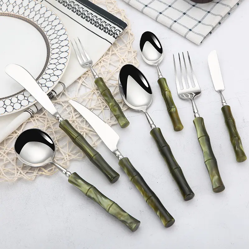 Leichtes Luxus 304 Edelstahl Besteckset mit Acrylgriffen, Amerikanischer Stil || Light Luxury 304 Stainless Steel Cutlery Set with Acrylic Handles, American Style