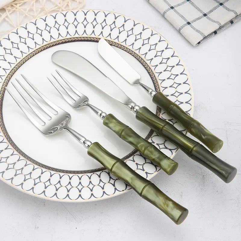 Leichtes Luxus 304 Edelstahl Besteckset mit Acrylgriffen, Amerikanischer Stil || Light Luxury 304 Stainless Steel Cutlery Set with Acrylic Handles, American Style