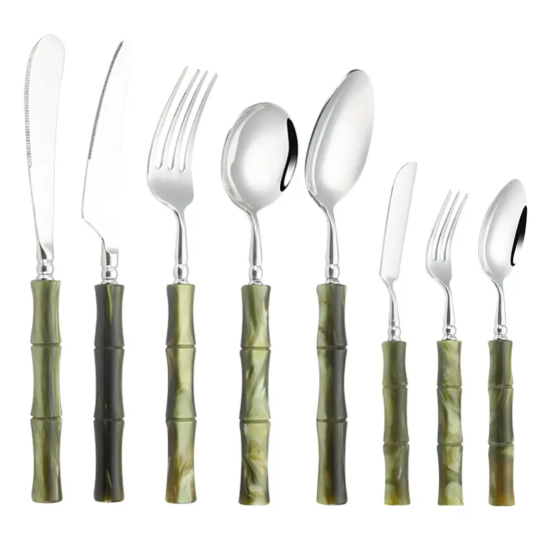 Leichtes Luxus 304 Edelstahl Besteckset mit Acrylgriffen, Amerikanischer Stil || Light Luxury 304 Stainless Steel Cutlery Set with Acrylic Handles, American Style