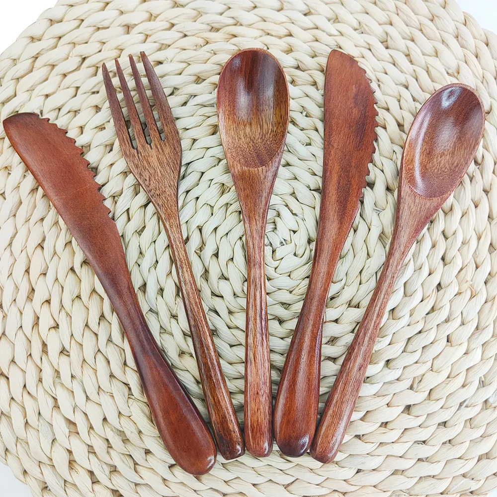 Holz Besteck Set, Messer, Gabel und Löffel aus Nussbaum, Minimalistisches Design || Wooden Cutlery Set, Knife, Fork, and Spoon Made of Walnut Wood, Minimalist Design