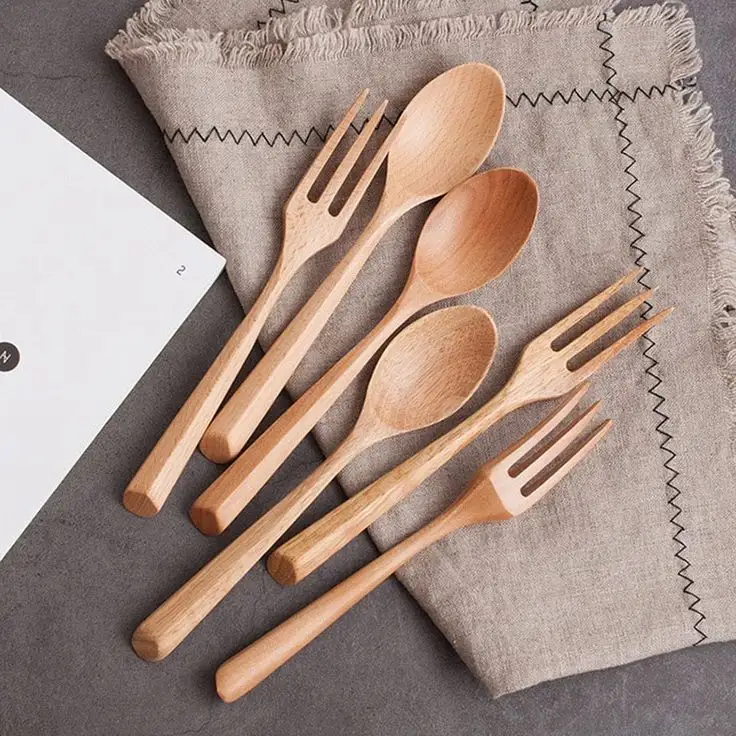 Elegantes Holz-Besteck-Set, tragbar und langlebig, ideal für Hochzeiten und Zuhause || Elegant Wooden Cutlery Set, Portable and Durable, Ideal for Weddings and Home Use