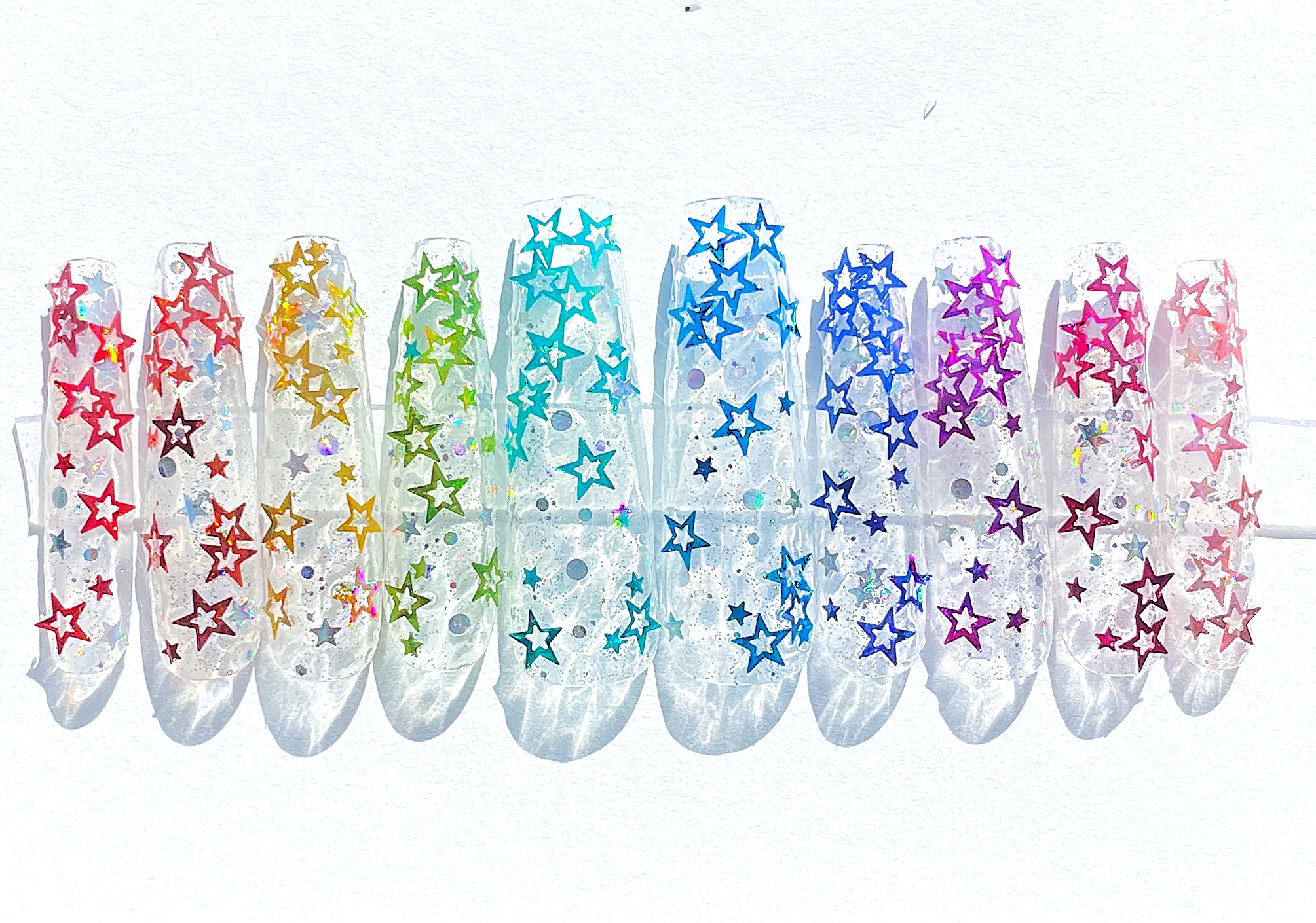 Clear XL Rainbow Star Press-On Nails