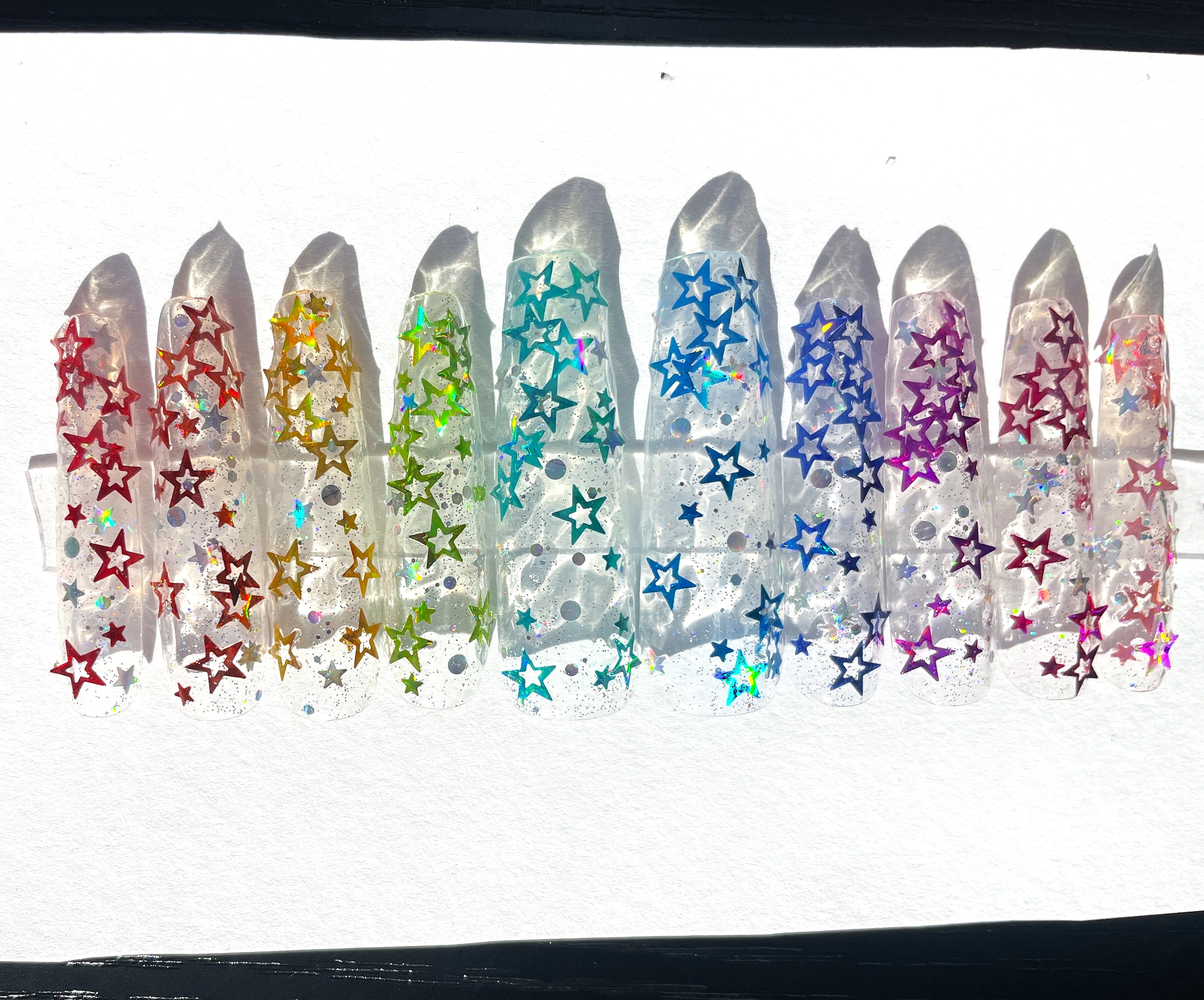 Clear XL Rainbow Star Press-On Nails