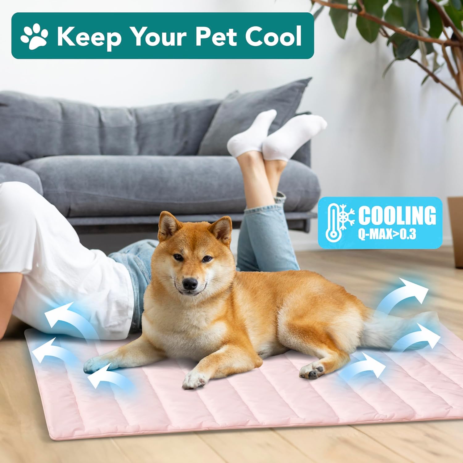 Cooling Mat for Dog, Premium Pet Cooling Blanket for Crate Kennel, Indoor Cat Cool Sleeping Pad, Q-MAX Cold Sofa Couch Cover for Summer, Pink, Small (24x32)