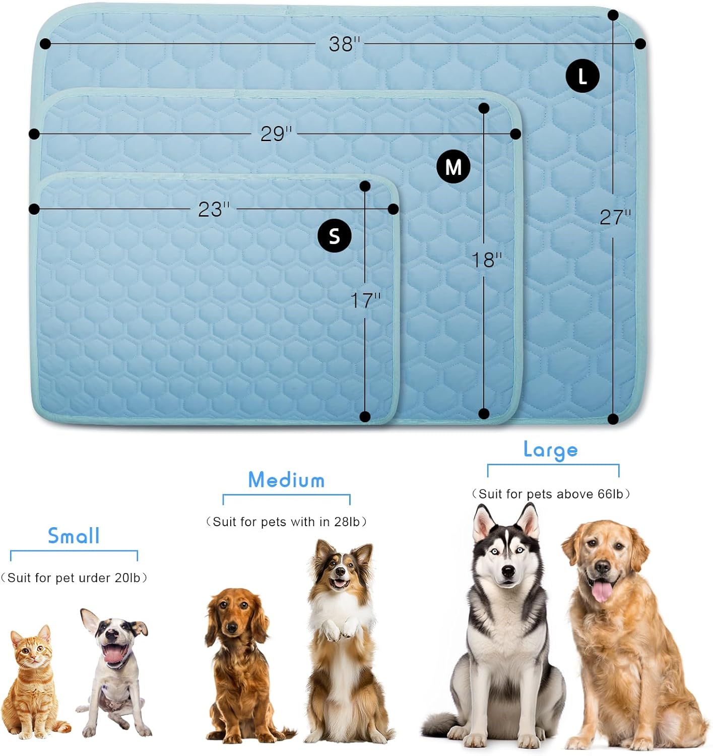 Dog Cooling Mat, Pet Dog Self Cooling Pad, Ice Silk Washable Cooling Mat for Dogs Cats Kennels Crates Beds