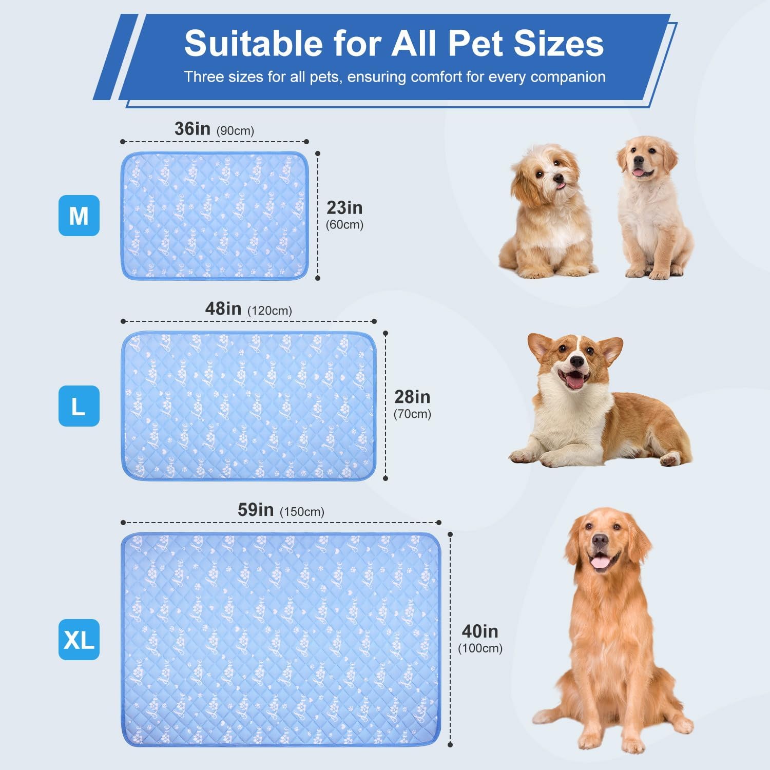 Dog Cooling Mat 59" x 40" Arc-Chill Cool Fiber & Endothermic Color Changing Double-Sided Cooling & Warm Dog Mat, Foldable Washable Summer Pet Blanket