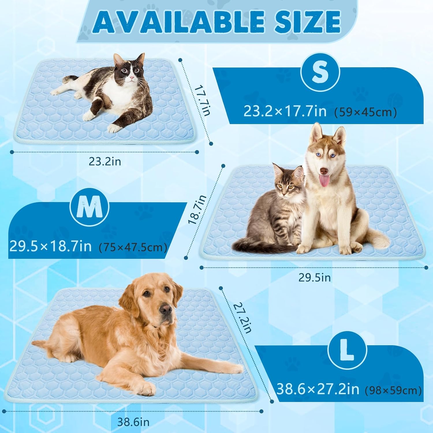 Cooling Mat for Dogs Cats, Summer Self-Cooling Pads for Pet, Portable & Washable Cool Blanket for Kennel/Sofa/Bed/Floor/Car Seats