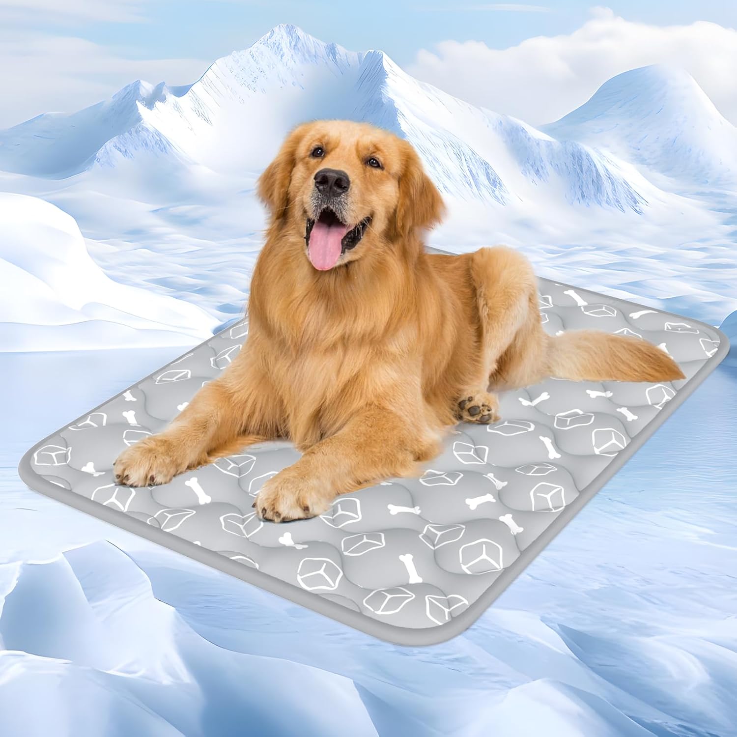 Dog Cooling Mat 2.0, Elegant Grey, 44 * 32 Thickened Cooling Pad for Extra Large Dogs, Internal Waterproof & Endothermic Color-Changing Arc-Chill Cooling Fiber(Q-Max>0.5) for Summer