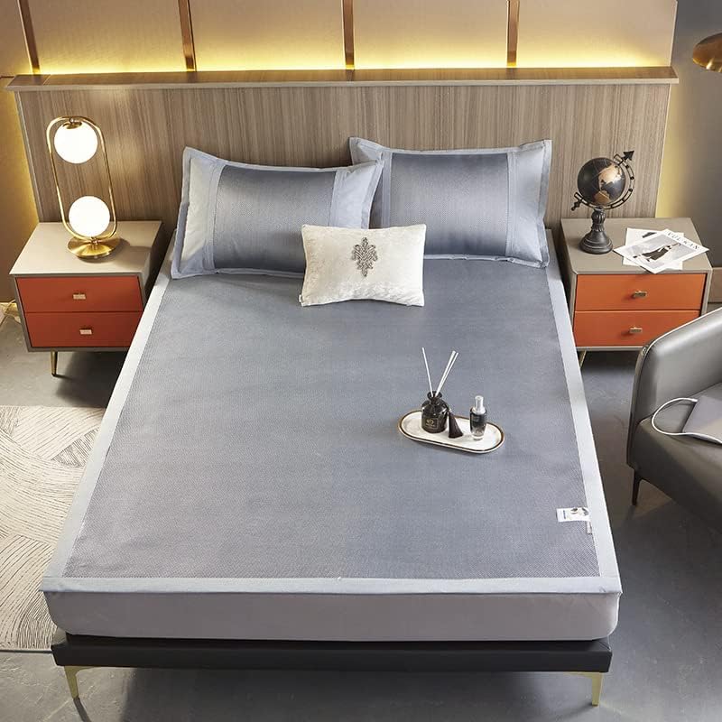 Square Cooling Bedding Mat,Ice Silk Rattan Matting,Foldable Jacquard Mixed Ice Silk & Rattan Mat