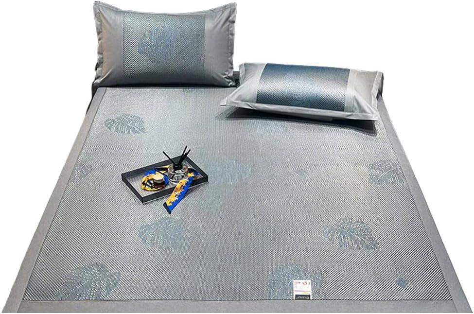 Square Cooling Bedding Mat,Ice Silk Rattan Matting,Foldable Jacquard Mixed Ice Silk & Rattan Mat