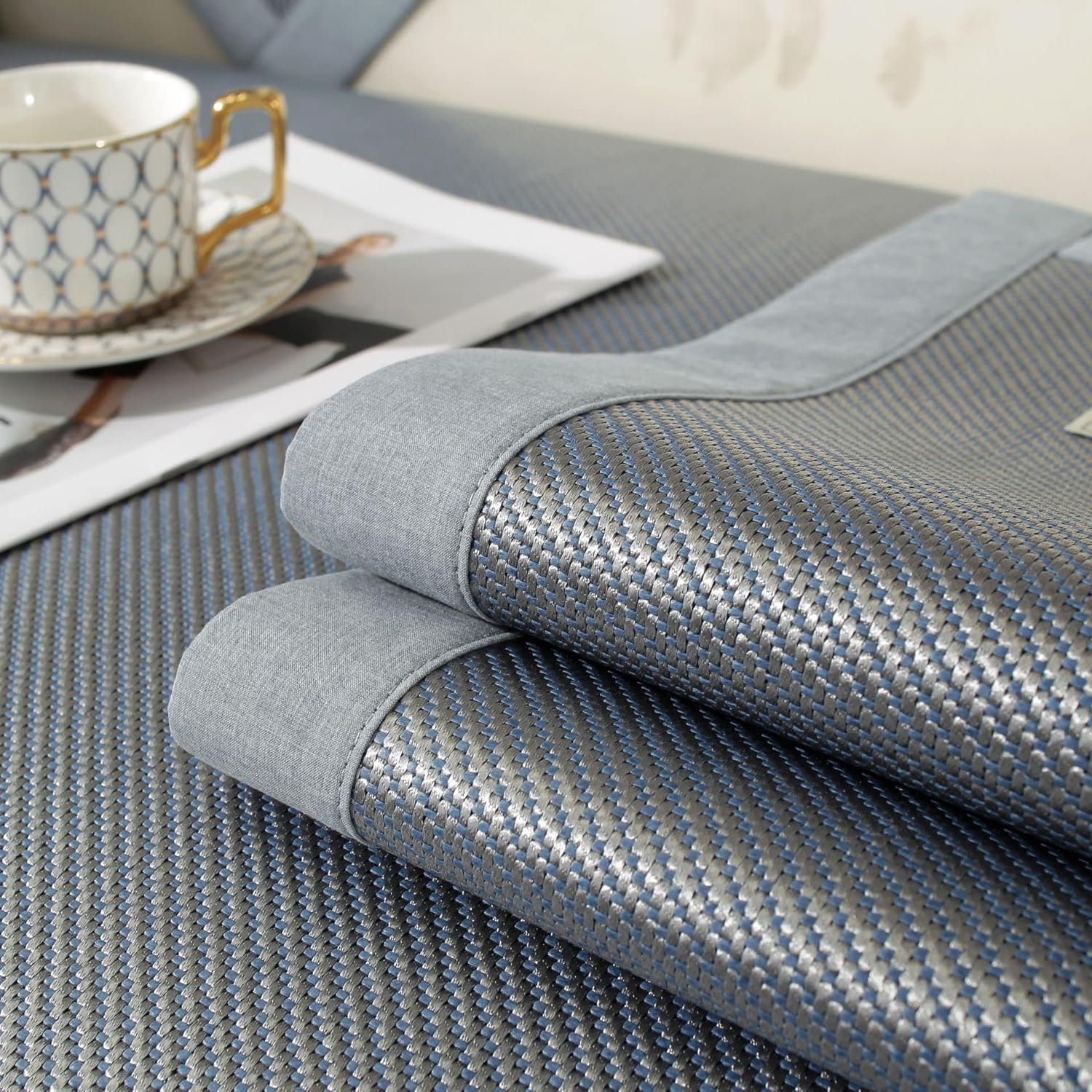 Square Cooling Bedding Mat,Ice Silk Rattan Matting,Foldable Jacquard Mixed Ice Silk & Rattan Mat