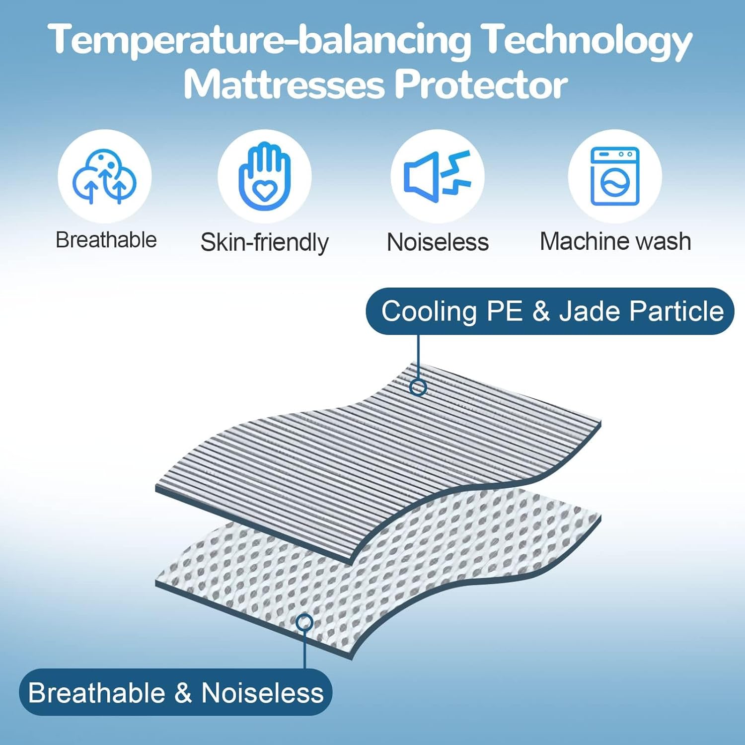 Cooling Thin Mattress Pad, Full Size Mattress Topper for Hot Sleepers, with a Deep Pocket Fits 16" Mattresses, Cooling Fitted Sheets for Bed, Summer Cooling System, Gray, 54"x75"