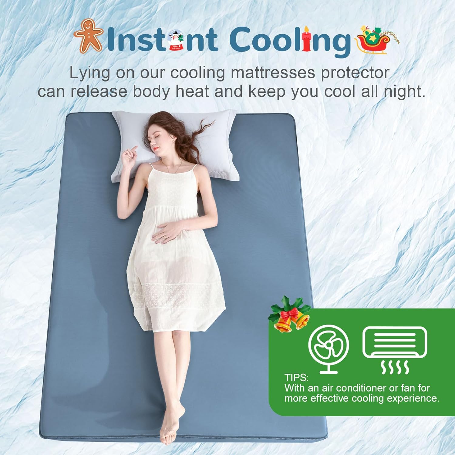 Direct Cooling Thin Mattress Pad, California King Size Mattress Topper for Hot Sleepers, With a Deep Pocket Fits 16" Mattresses,Cooling Fitted Sheets for Bed,Summer Cooling System,Blue,72"x84"