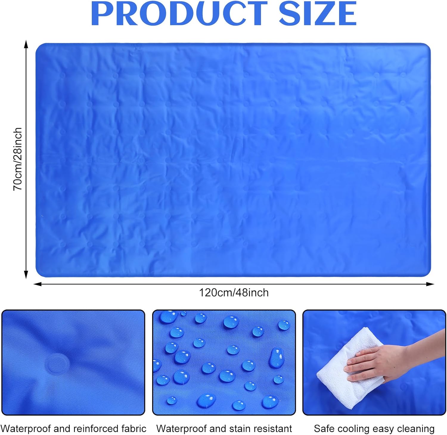 Cooling Pad Mat for Sleep, 48 x 28 Inch Cooling Gel Mattress Pad for Bed, Relieve Pain, Summer Hot Flashes, Adult, Pets, No Water or Electricity Required(Blue)