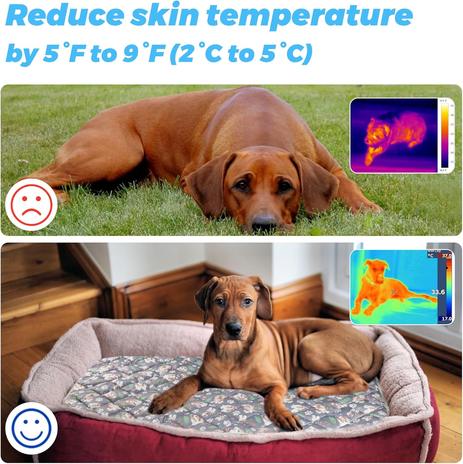 Dog Cooling Mat, Pet Washable Non-Toxic Summer Dogs Cats Cooling Pads Sleeping Kennel Mats Cool Ice Blanket for Indoor & Outdoor Dog Beach Essentials Gray Large