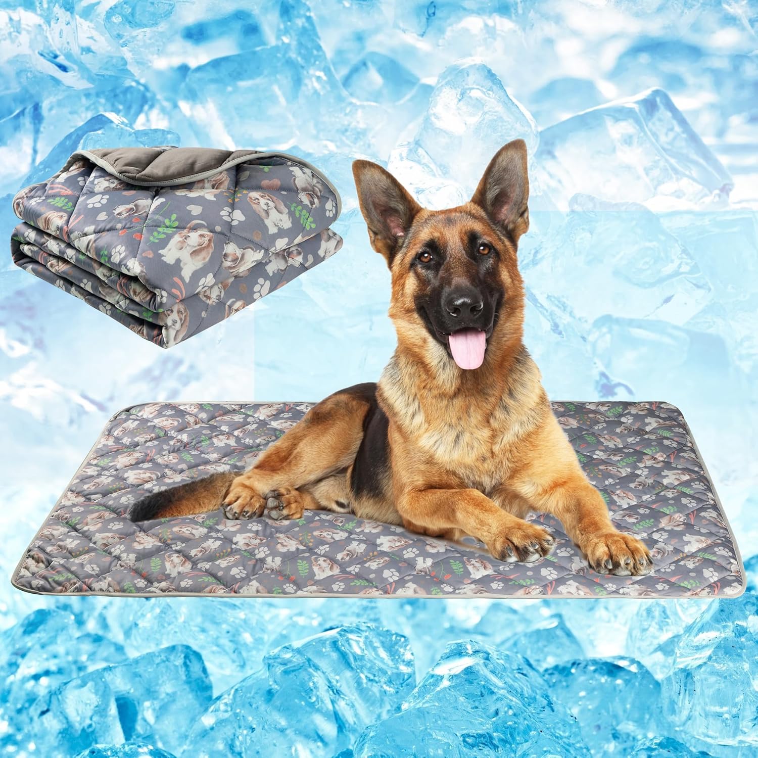 Dog Cooling Mat, Pet Washable Non-Toxic Summer Dogs Cats Cooling Pads Sleeping Kennel Mats Cool Ice Blanket for Indoor & Outdoor Dog Beach Essentials Gray Large