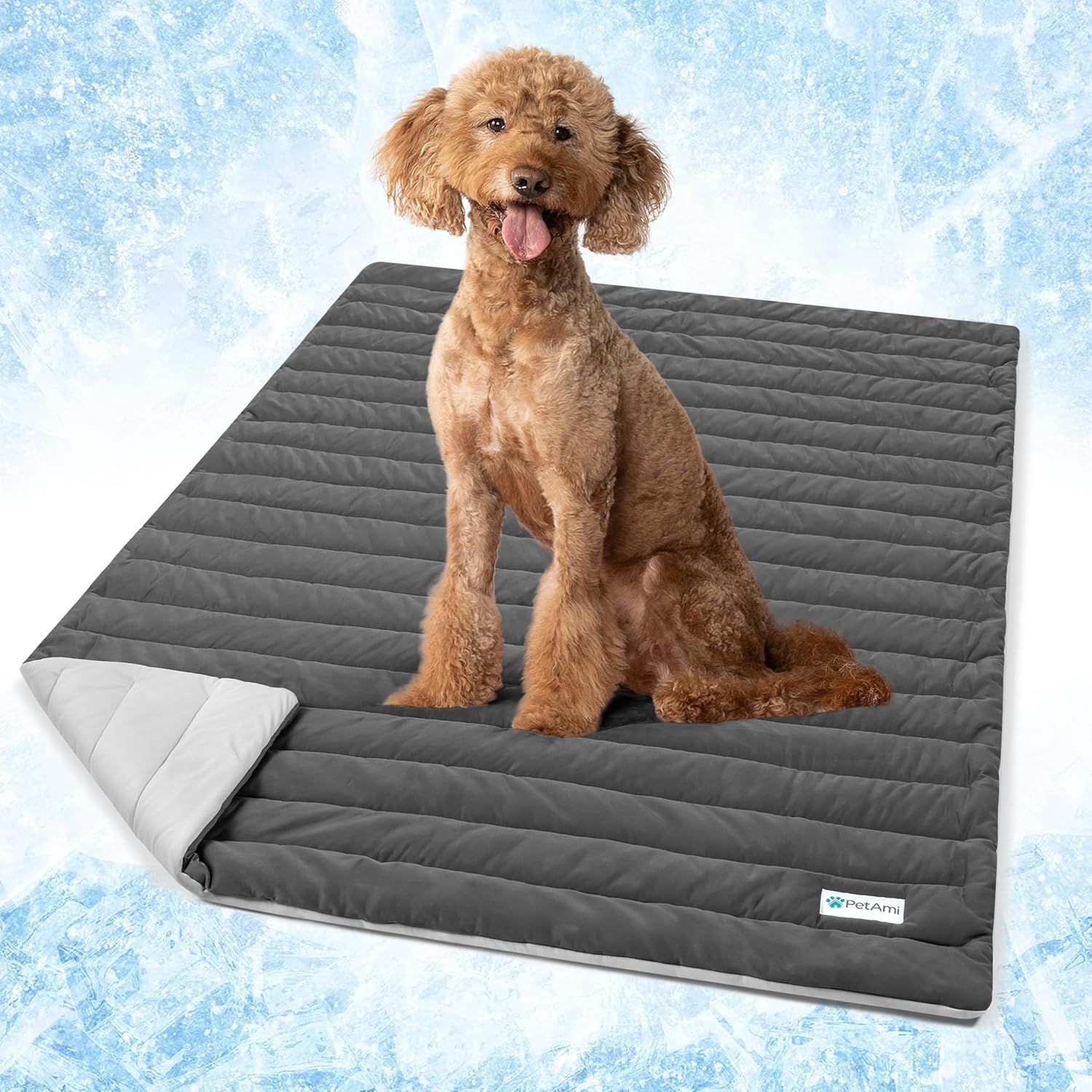 Cooling Mat for Dog, Premium Pet Cooling Blanket for Crate Kennel, Indoor Cat Cool Sleeping Pad, Q-MAX Cold Sofa Couch Cover for Summer, Gray/Light Grey, Large (40x60)