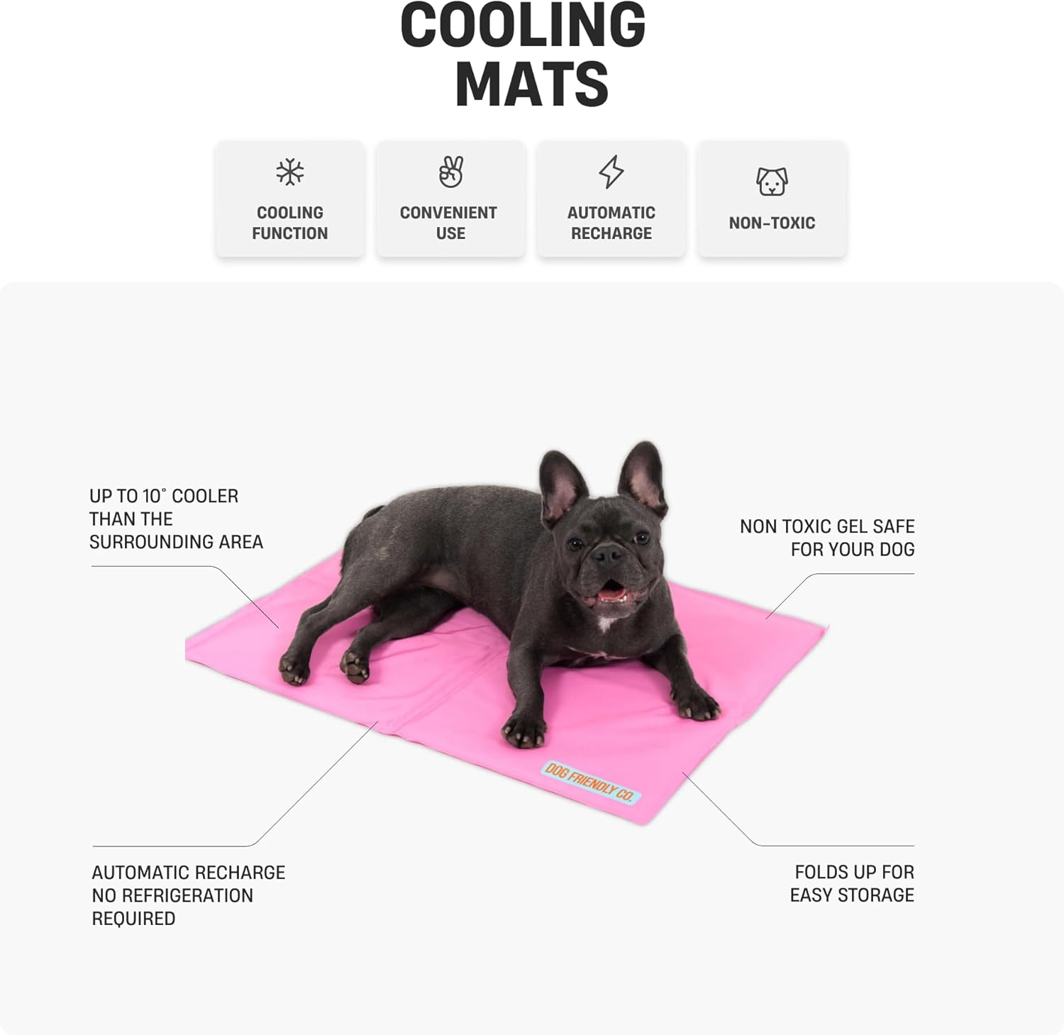 Dog Cooling Mat for Summer | Automatic Cooling, Easily Foldable, Non-Toxic Gel Interior | Pink, Size L