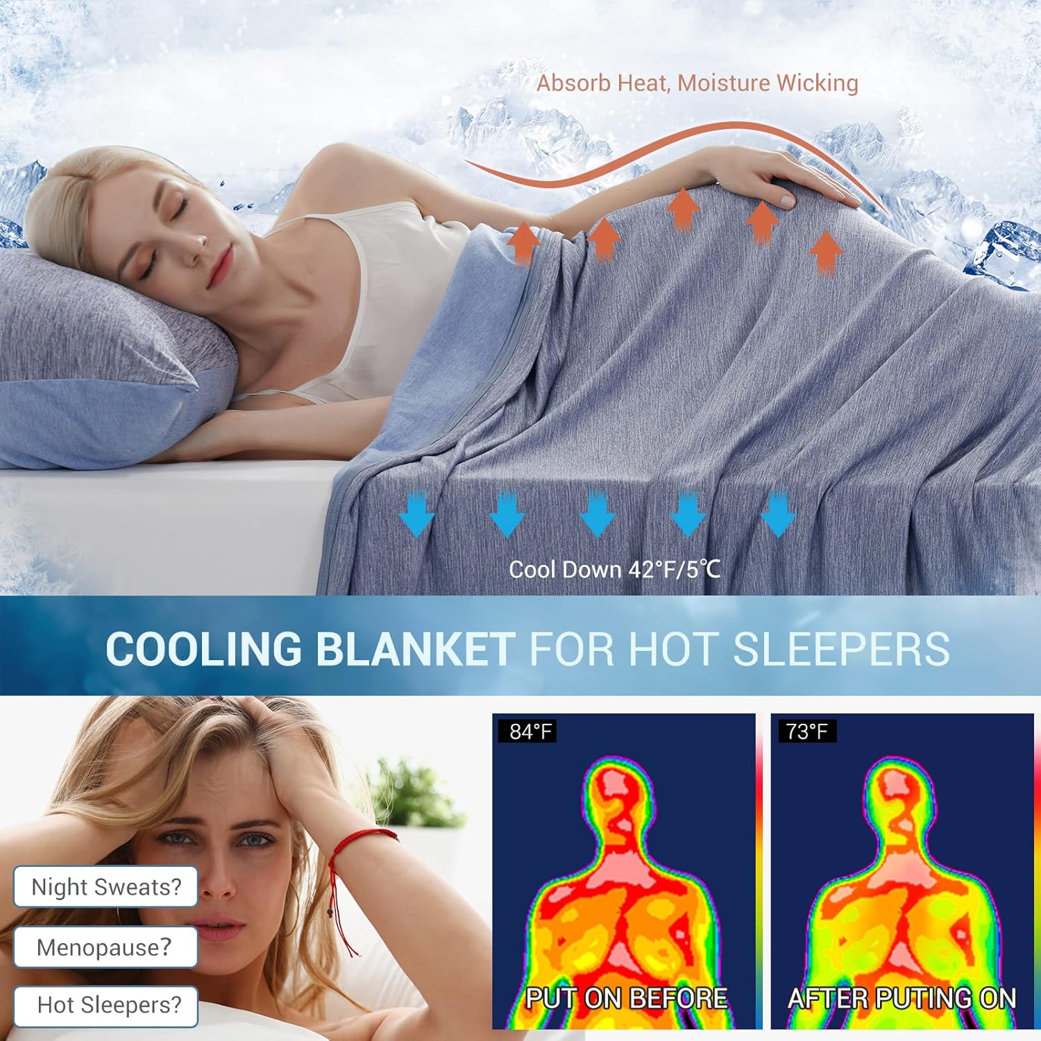 Arc-Chill Cooling Blanket for Hot Sleepers Twin Size with Double-Sided Design, Japanese Cooling Fiber Absorbs Body Heat, Lightweight Soft Cold Blankets for Sleeping Summer