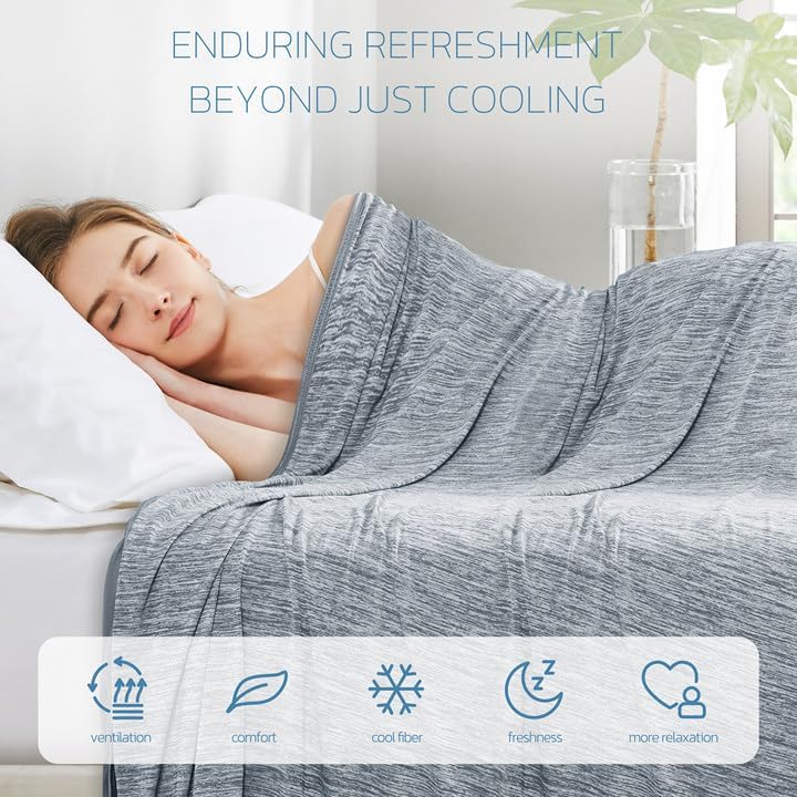 Cooling Blanket, Summer Cooling Blankets for Hot Sleepers, Arc-Chill Q-Max>0.4 Cold Tech Fabric, Cold Summer Bedding Queen Size, Grey