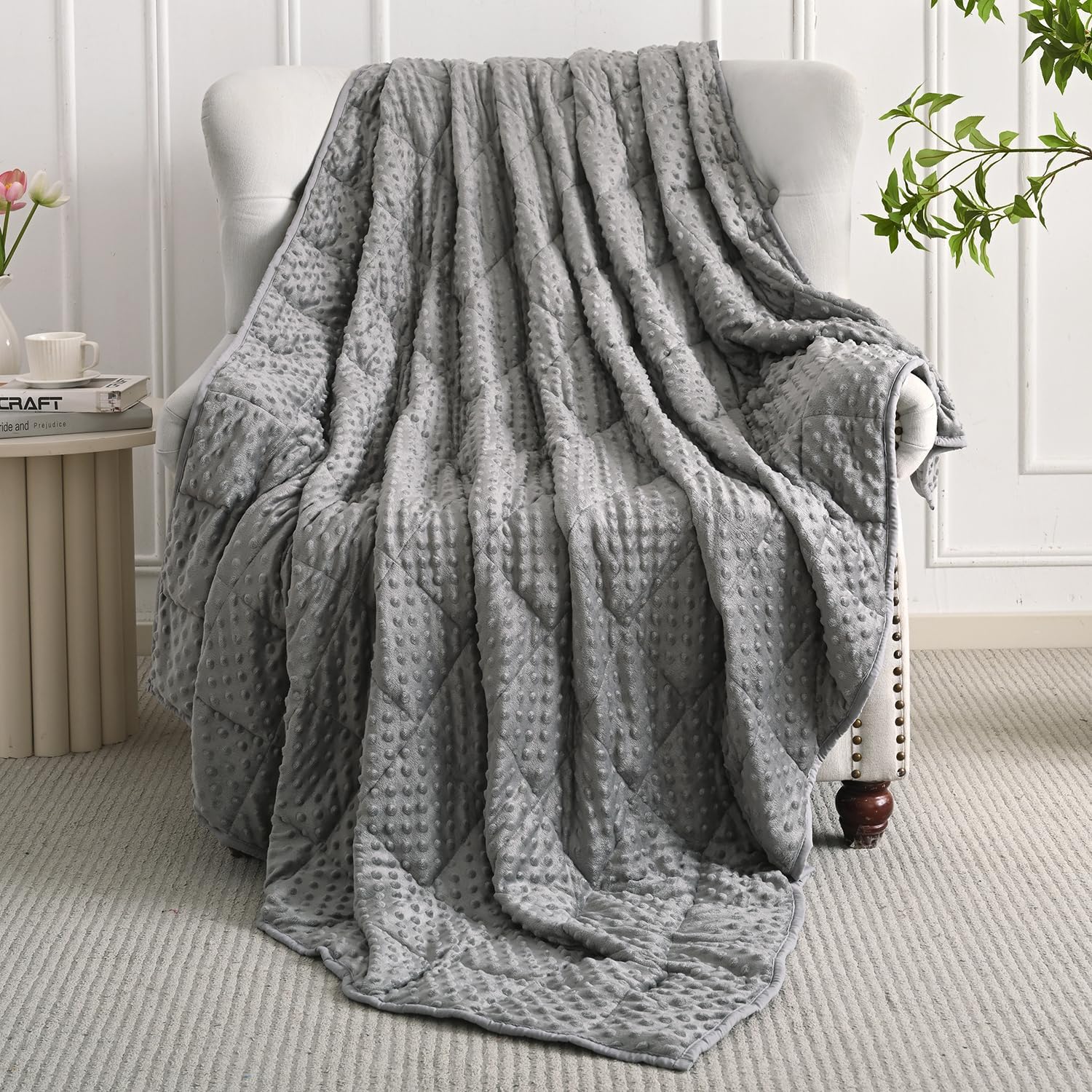 Weighted Blanket for Adults Queen, Minky Dots Heavy Blanket for Woman,Man Sleeping/Calm, Soft, Cozy and Cooling Weighted Throw Blankets, Machine Washable, 60 x 80in, 15 Pounds, Grey