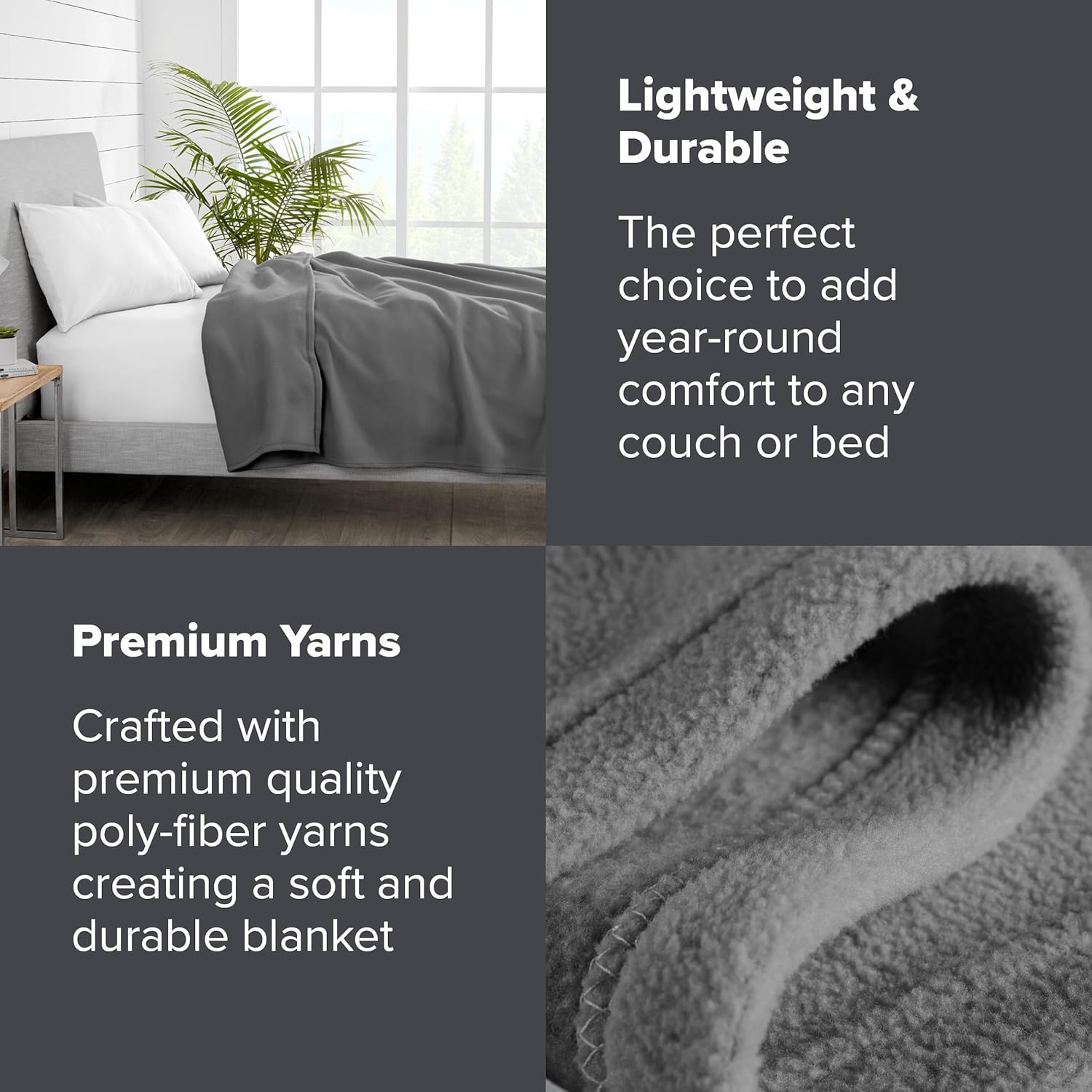 Polar Fleece Blanket - Full/Queen - Grey - Warm & Cozy - Premium Fleece Throw for Bed, Sofa, Camping, Travel and Cold Nights - Lightweight Blanket (Full/Queen, Grey)