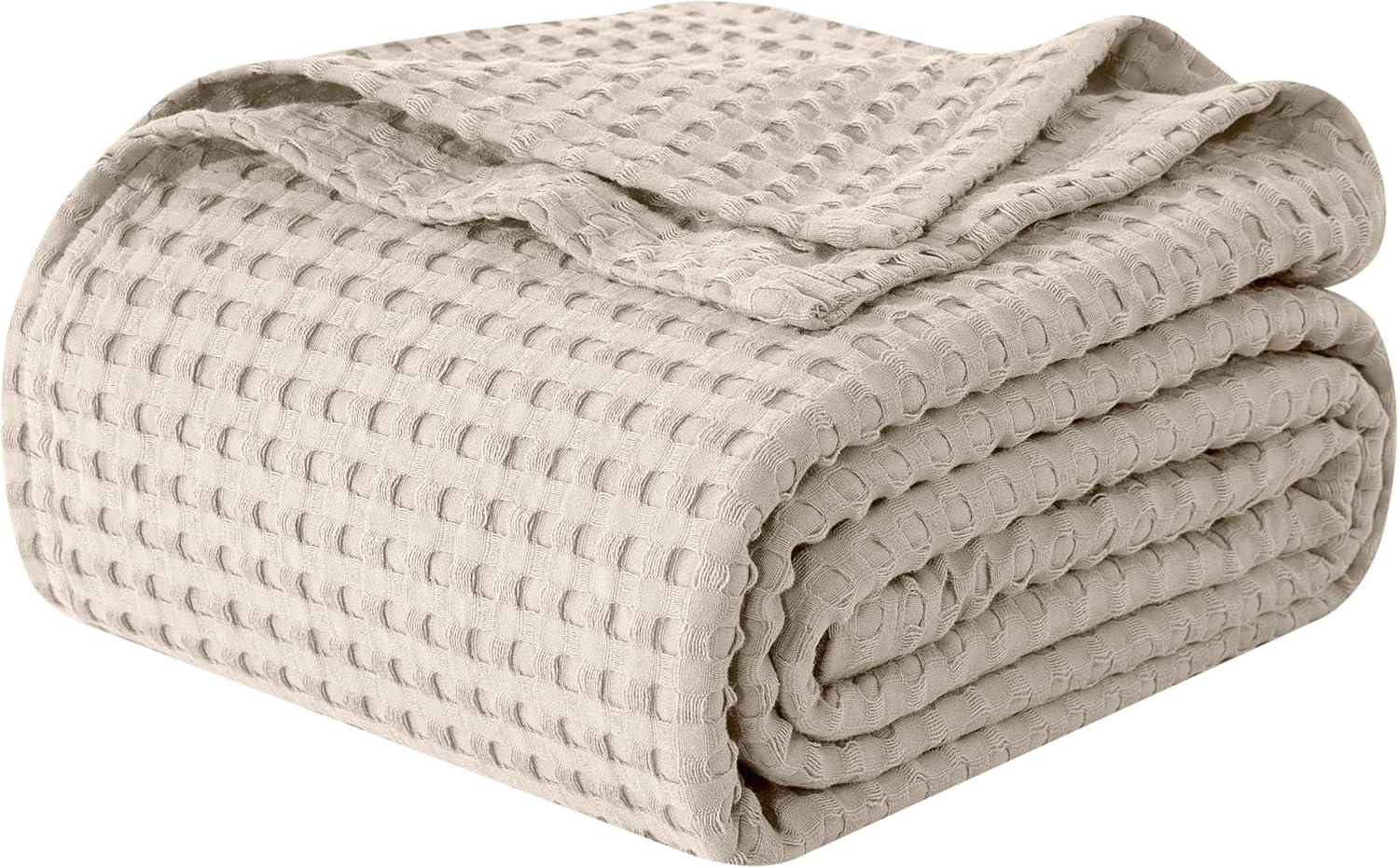 Premium 100% Cotton Waffle Blanket - Lightweight Breathable Waffle Weave Bed Blanket - Soft and Warm All Season Blanket for Couch, Sofa and Bed, Full Size 88x88 Inches, Linen