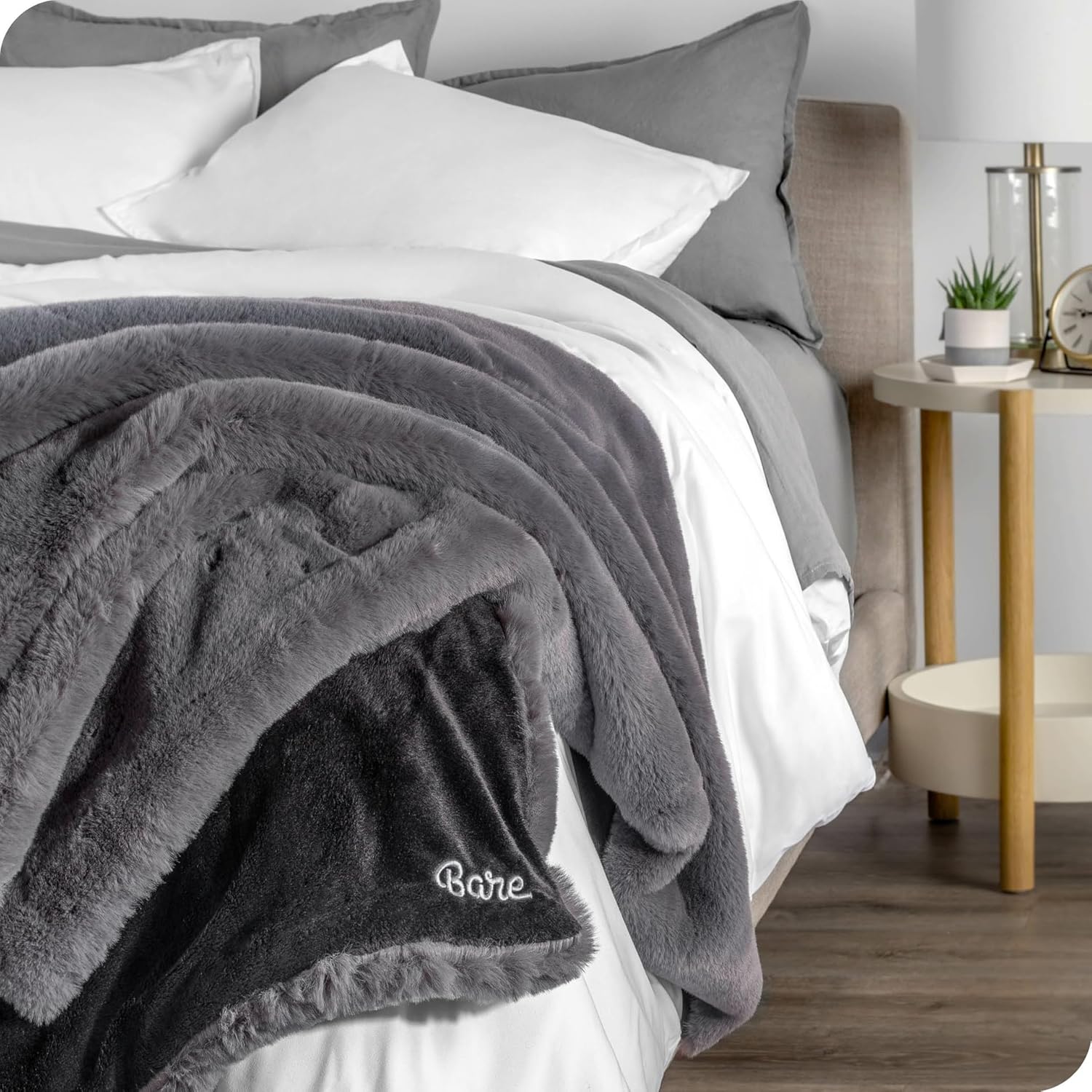 Faux Fur Blanket - Ultra-Soft Luxurious - Cozy Warm Throw for Couch, Sofa, Chair, Bed - Fuzzy Fluffy Super Soft - Decorative Bed Blanket, 60x47 inches (Throw, Dark Grey)