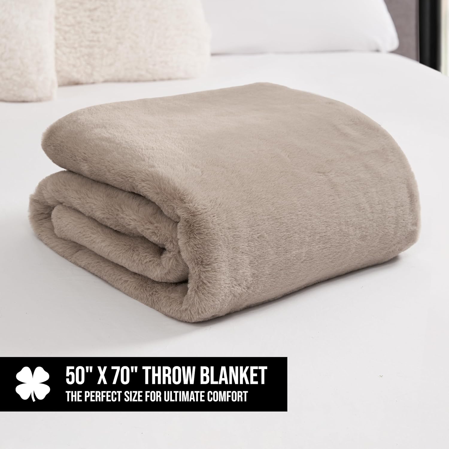 Solid Rabbit Mink Faux Fur Throw Blanket, Plush Faux Fur Blanket for Sofa or Bed, 50"x70", Tan