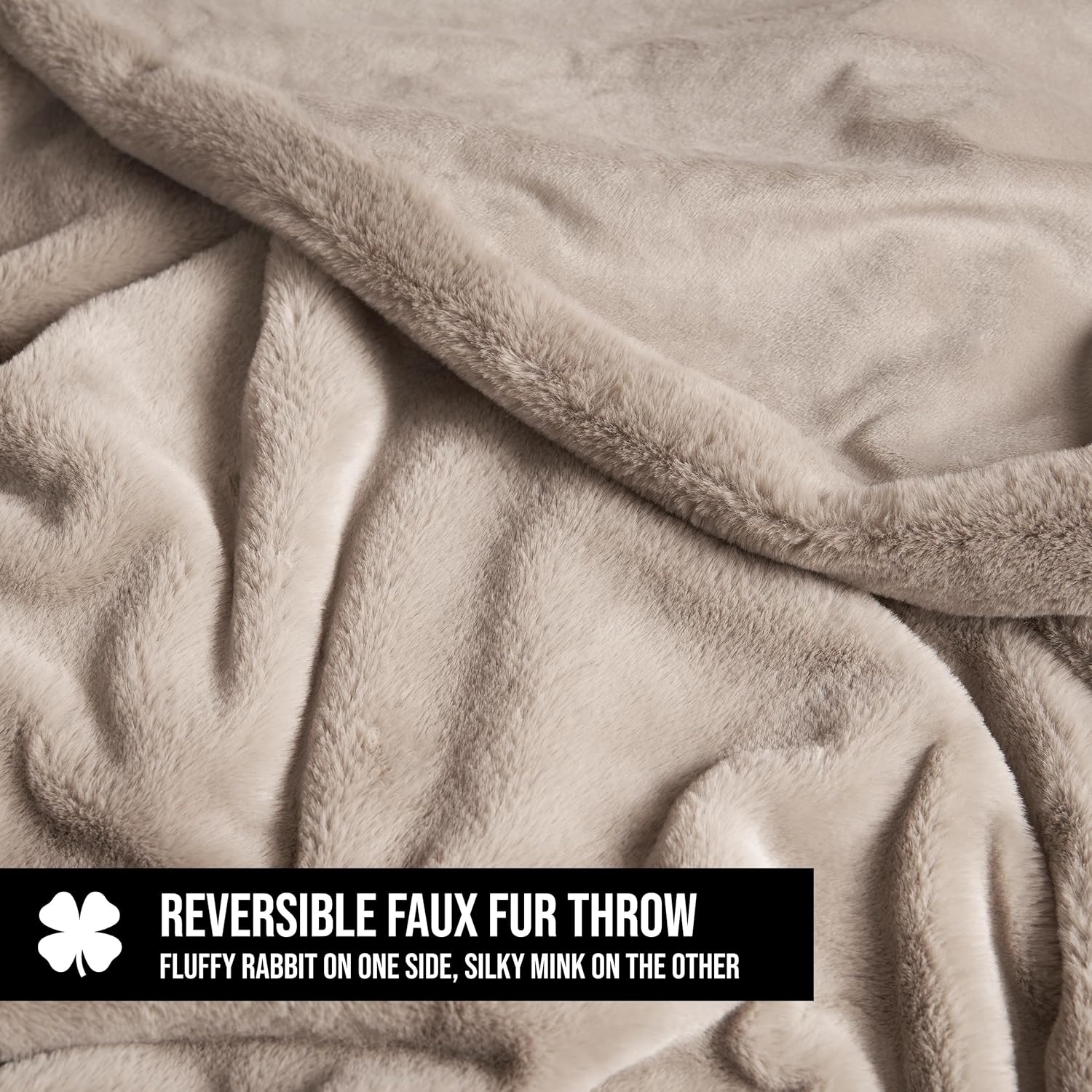 Solid Rabbit Mink Faux Fur Throw Blanket, Plush Faux Fur Blanket for Sofa or Bed, 50"x70", Tan