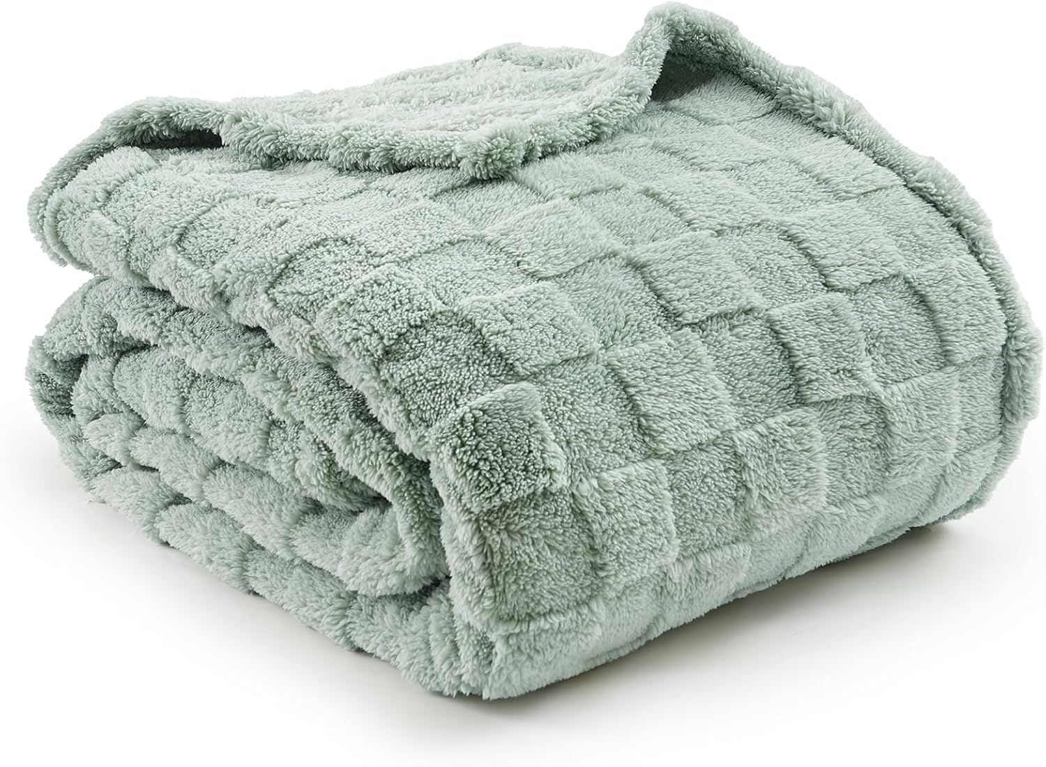 Ultra Soft Fleece Blanket Queen Size - Checkered Jacquard Flannel, No Shedding & No Pilling, Cozy Lightweight All Season Decor for Couch/Bed, Aqua Gray, 90x90 Inches
