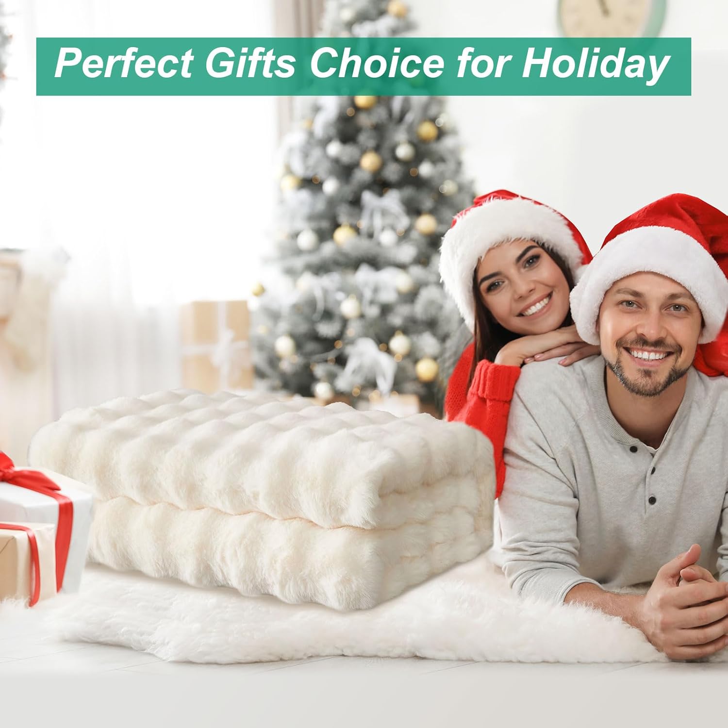 Plush Throw Blanket for Couch - Super Soft Fuzzy Fluffy Blanket Cozy Faux Fur Blanket, Luxury Blankets for Women Warm Lightweight Throw Blankets for Bed Couch Sofa (W100 x L160CM, White)