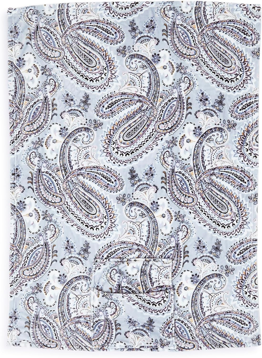 Plush Fleece Travel Blanket with Trolley Sleeve, Soft Sky Paisley