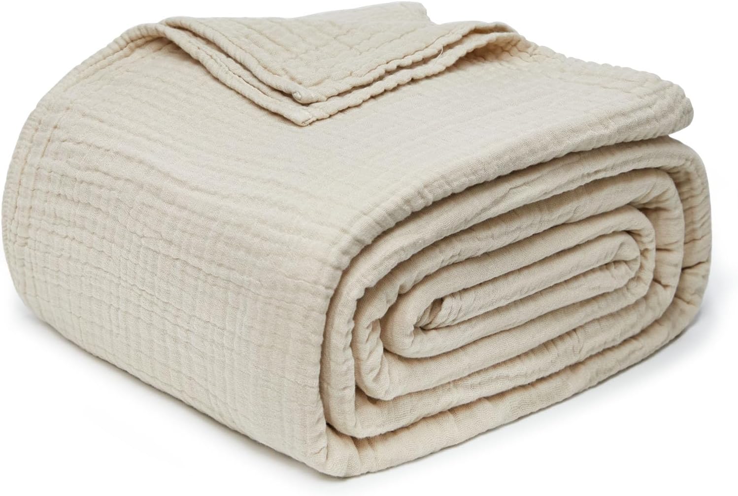 100% Cotton Muslin Throw Blanket for Couch Bed and Sofa, 4-Layer Lightweight and Breathable Soft Gauze Blanket for All Season, Luxury Throws Cotton Blanket Gift(Light Tan, 50"x70")