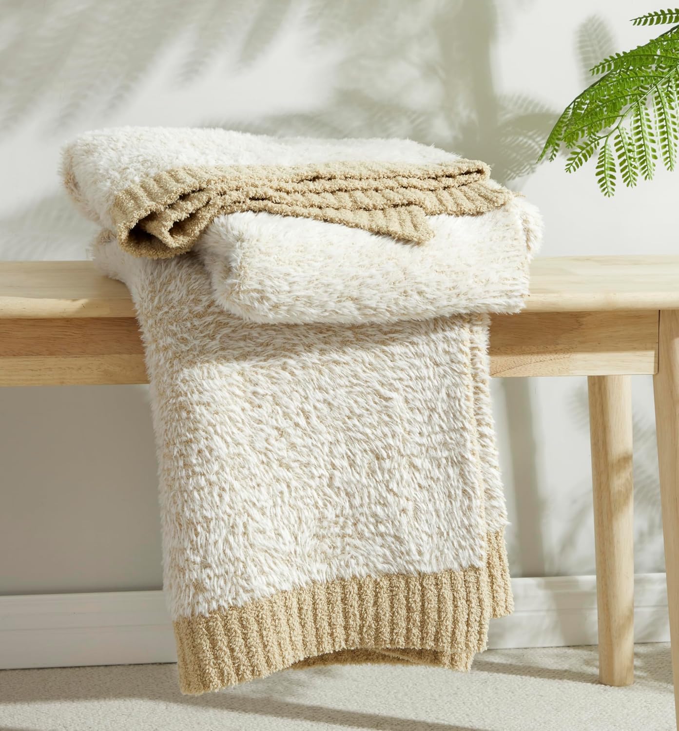 Soft Faux Fur Throw Blanket for Couch, Camping and Travel, Lightweight Reversible Microfiber Blanket for Sofa Chair Bed, 50 x 60 in, Heather Beige