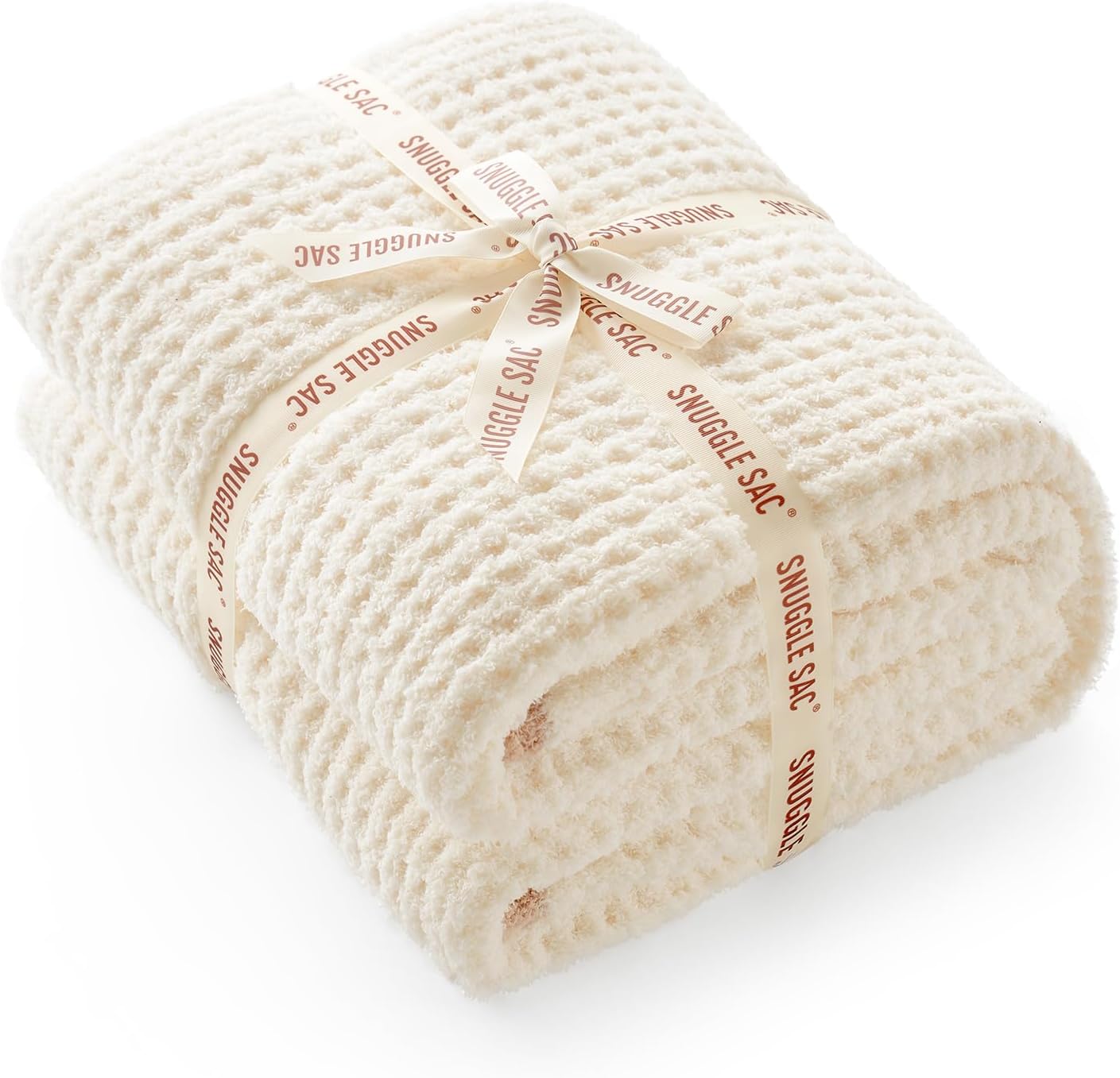 Ultra Soft Waffle Throw Blanket for Couch Bed Sofa 50x60 inches, Reversible Cream Blanket Microfiber Fluffy Fuzzy Cozy Knit Throws for Women Mothers Birthday Gifts