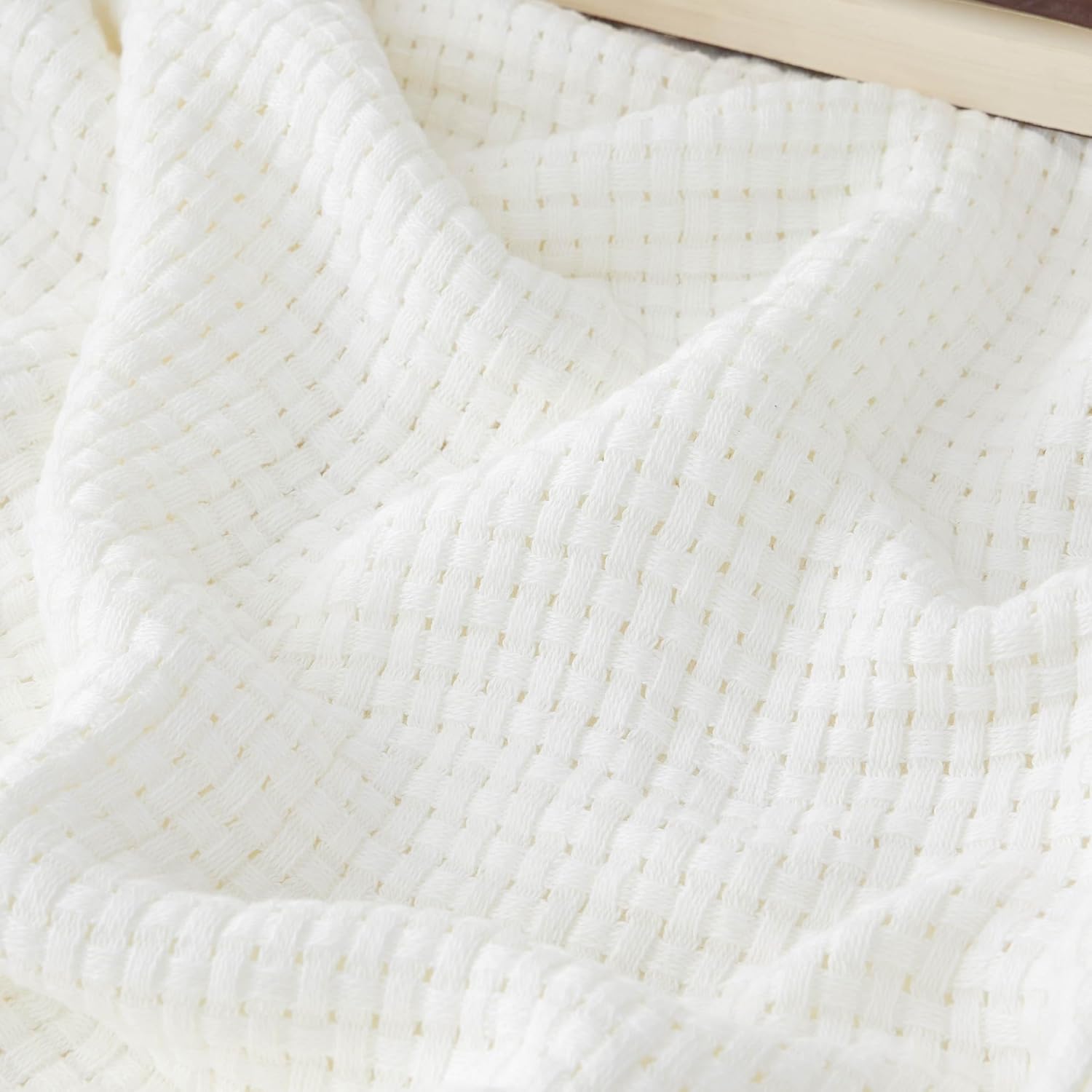 100% Cotton Blanket King Size for Bed - Breathable and Lightweight, Soft Cozy Basket Woven Blanket for Summer, White, 108x90 inches